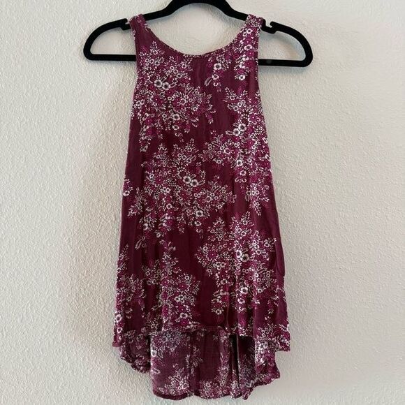 GAP Tops - Gap Womens Tank Top XS Red/Purple Floral Flowing Sleeveless High Low Front